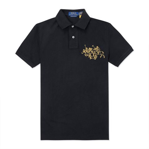 RALPH LAUREN POLO 熱銷立領刺繡大馬短袖Polo衫-黑色