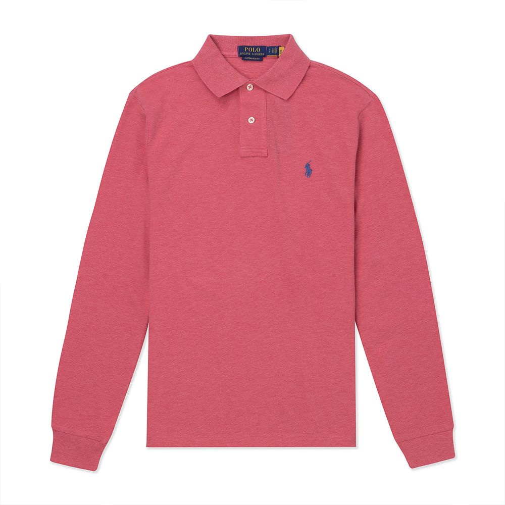 RALPH LAUREN POLO 熱銷刺繡小馬長袖Polo衫-玫瑰紅色(CUSTOM SLIM FIT)