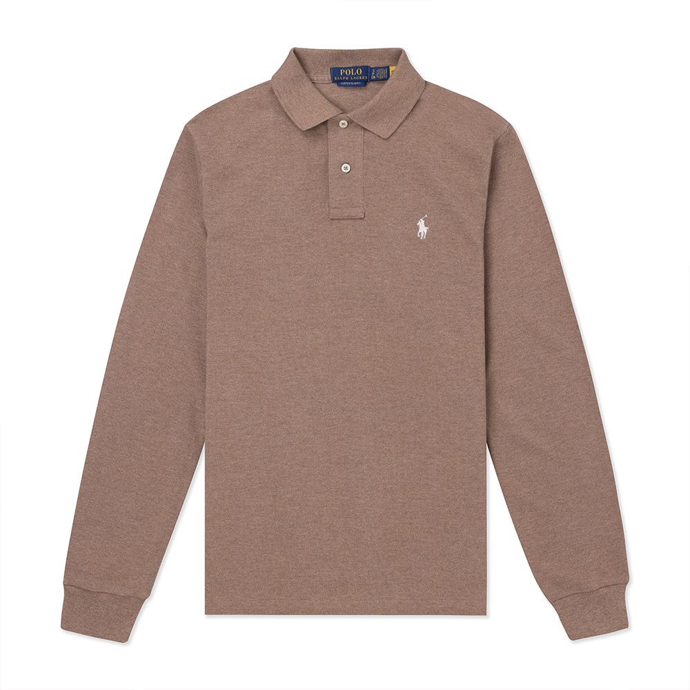 RALPH LAUREN POLO 熱銷刺繡小馬長袖Polo衫-咖啡色(CUSTOM SLIM FIT)