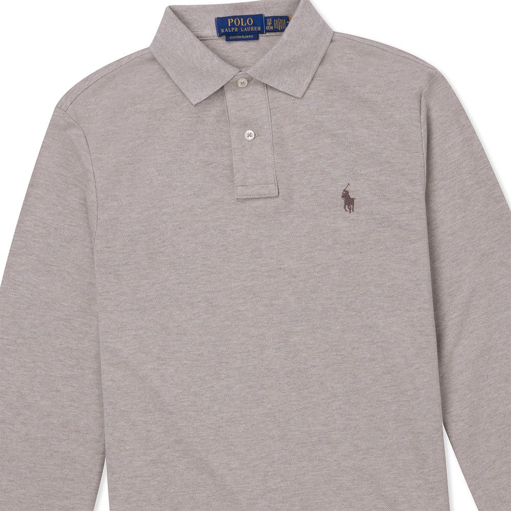 RALPH LAUREN POLO 熱銷刺繡小馬長袖Polo衫-燕麥色(CUSTOM SLIM FIT)