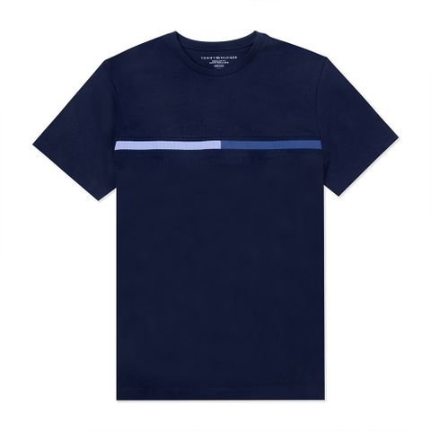 TOMMY 熱銷刺繡大Logo圖案短袖T恤-深藍色