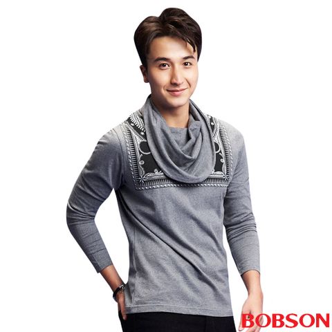 BOBSON 男款圍脖變化款印圖長袖上衣(33041-87)
