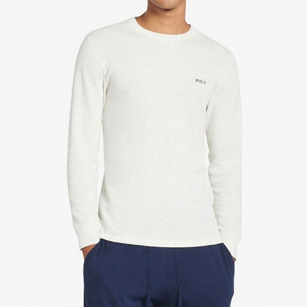 RALPH LAUREN POLO 熱銷刺繡文字下擺小馬素面長袖T恤-白色