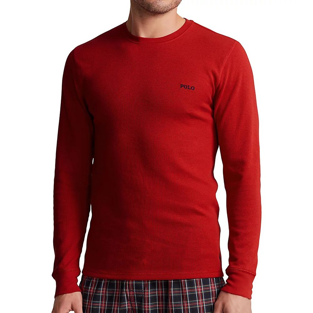 RALPH LAUREN POLO 熱銷刺繡文字下擺小馬素面長袖T恤-紅色