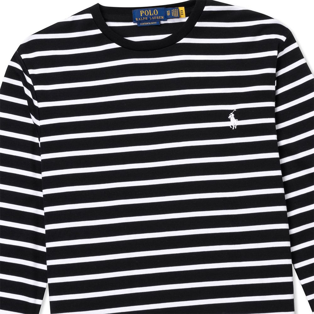 RALPH LAUREN POLO 熱銷刺繡小馬透氣排汗素面長袖T恤-黑白條紋色(PIMA棉)
