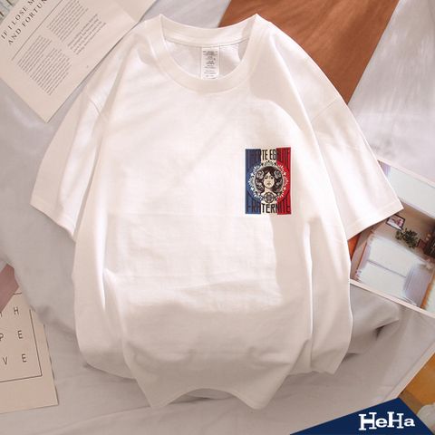 【HeHa】復古女孩情侶短袖上衣 兩色
