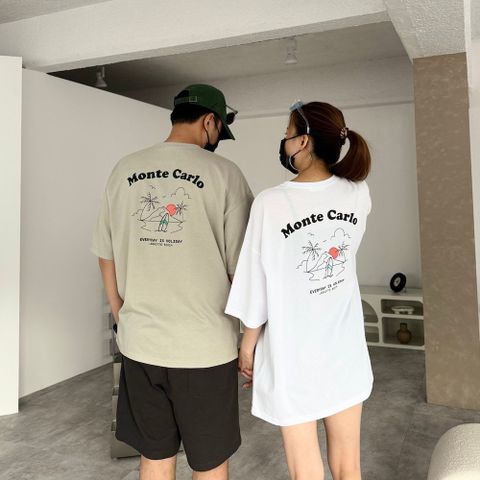 【AMERO】男裝 女裝 短袖圓領Ｔ恤 英文插畫印花 情侶裝