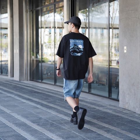 【AMERO】男裝 女裝 短袖圓領Ｔ恤 山脈插畫圖案 落肩 情侶裝