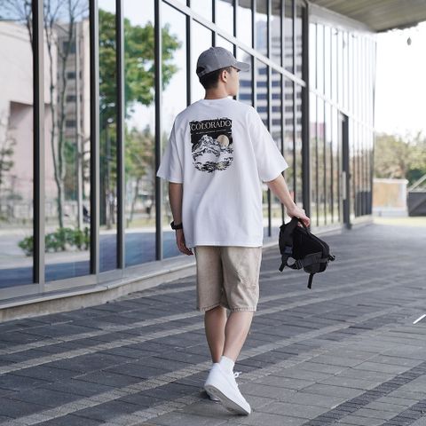 【AMERO】男裝 女裝 短袖圓領Ｔ恤 山脈插畫圖案 落肩 情侶裝