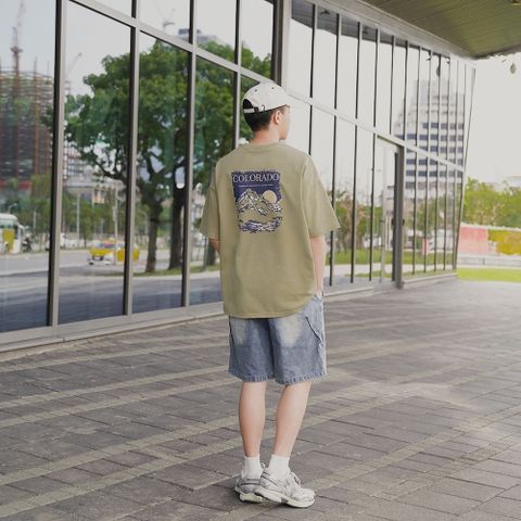 【AMERO】男裝 女裝 短袖圓領Ｔ恤 山脈插畫圖案 落肩 情侶裝