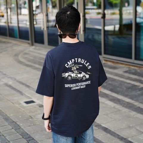 【AMERO】男裝 女裝 短袖圓領Ｔ恤 野狼飛車圖案 落肩 情侶裝