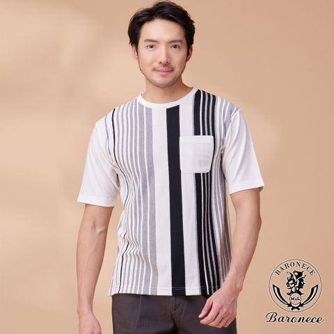 【BARONECE】休閒風直條紋口袋T恤(444259-06)