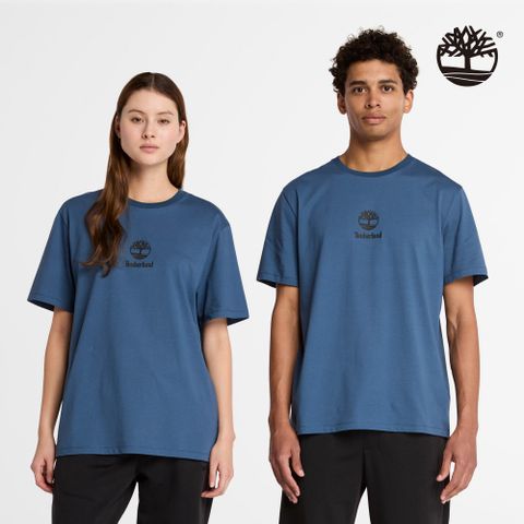 Timberland 中性靛藍色LOGO短袖T恤｜A43C5288