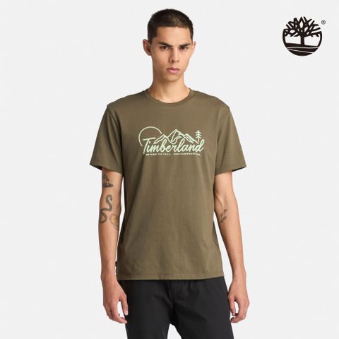 Timberland 男款軍綠色山脈LOGO短袖T恤|A6B9GA58