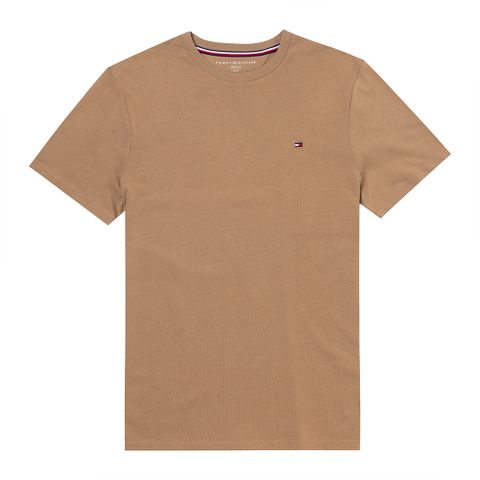TOMMY 熱銷圓領刺繡Logo素面短袖T恤-咖啡色