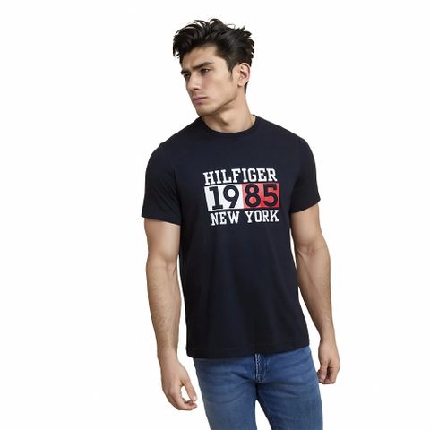 TOMMY 熱銷印刷1985Logo圖案短袖T恤-深藍色