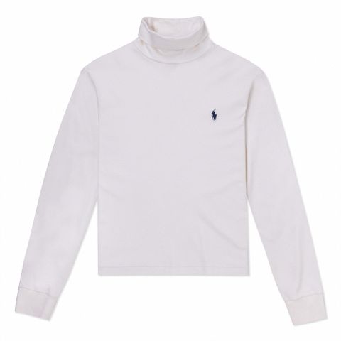 Polo Ralph Lauren RL 熱銷高領刺繡小馬素面長袖T恤-杏色