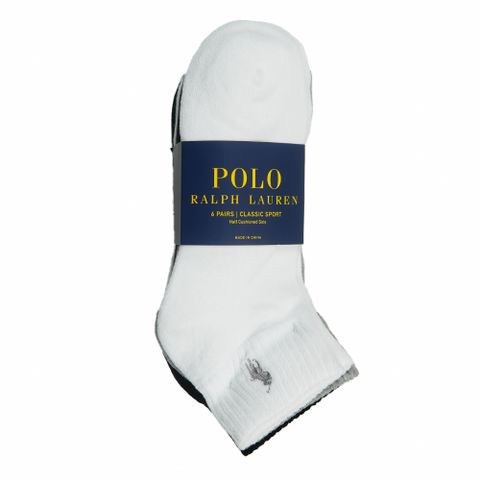Polo Ralph Lauren RL 熱銷刺繡小馬短襪-6件組-黑灰白色