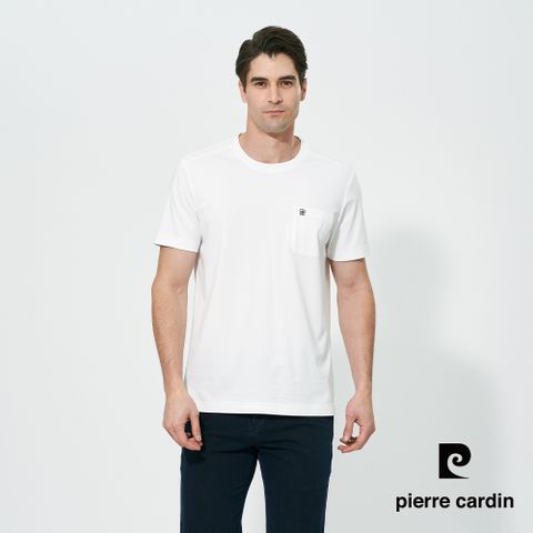 【pierre cardin 皮爾卡登】男款 抗菌消臭素色短袖圓領T恤-白色 (5257284-90)