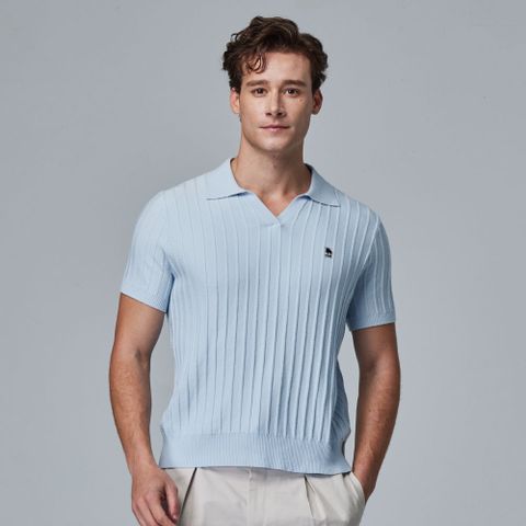 moz瑞典 駝鹿 親膚 POLO領 針織短T-水藍(亞洲版)男款