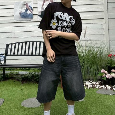 【AMERO】男裝 女裝 圓領短袖T恤 小花英文字印花 情侶裝