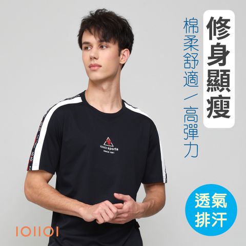 歐洲貴族 短袖棉T恤 特色肩膀織帶 彈力舒適布料 吸濕排汗 黑色 25520790