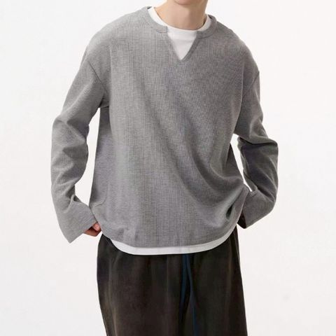 【AMERO】男裝 女裝 華夫格長袖T恤 假兩件設計