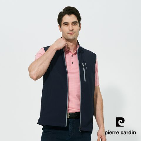 【pierre cardin 皮爾卡登】男款 吸濕速乾微彈性都會休閒立領薄背心-深藍色 (5257361-39)