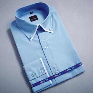 經典藍色白邊飾條襯衫
