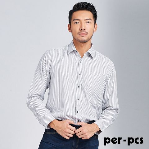 【per-pcs】質感條紋設計長袖襯衫_白(818452)