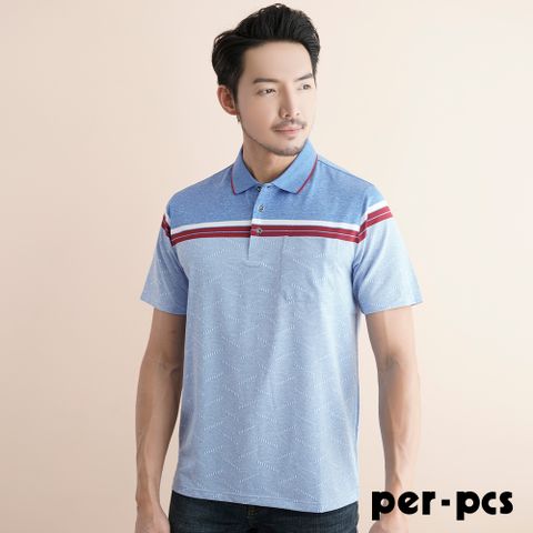 【per-pcs】清新型男印花POLO衫_藍(721508)