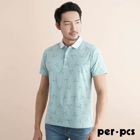 【per-pcs】夏日休閒印花棉料POLO衫_綠(PS2503-02)