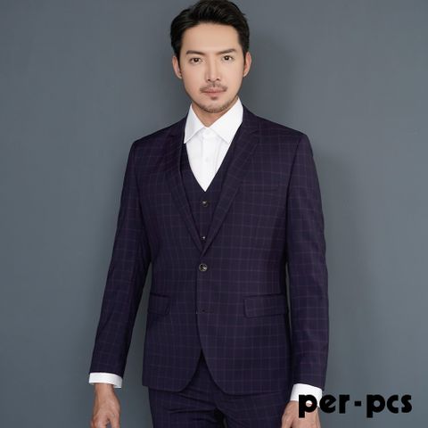 【per-pcs】都會摩登格紋合身西裝_藍黑(822301)