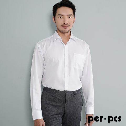 【per-pcs】商務紳士直紋長袖合身襯衫_白(722456)