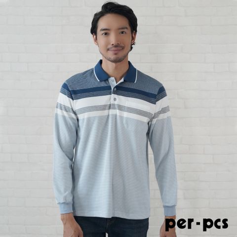 【per-pcs】清新色調棉混長袖保暖POLO衫_藍(823513)