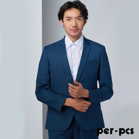 per-pcs 派彼士 型男紳士格紋合身西裝_湖水藍(721306)