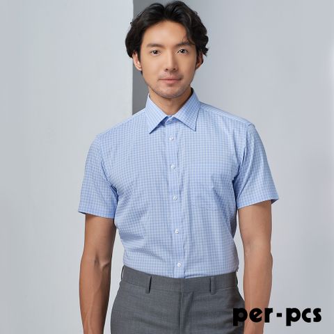【per-pcs】英式氣息藍格短袖襯衫_藍(723457)