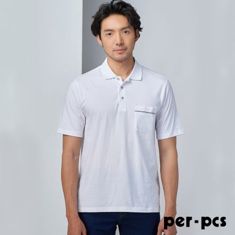【per-pcs】簡潔大方純色POLO衫_白(723503)