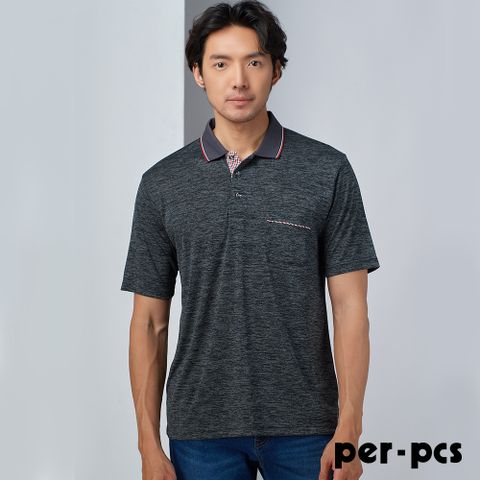 【per-pcs】休閒剪裁混色POLO衫_灰黑(723513)