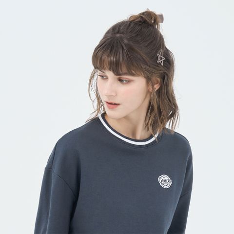 GIORDANO 女裝撞色圓領大學TEE-60 深夜藍
