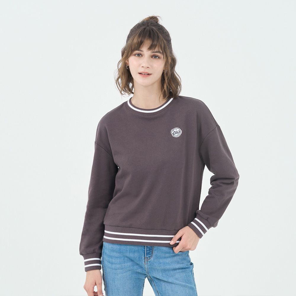 GIORDANO 佐丹奴 女裝撞色圓領大學TEE-98 葡萄乾紫