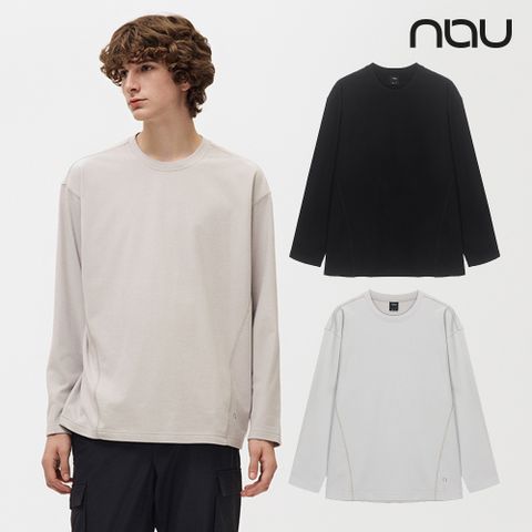 【nau】雙面刷毛長袖上衣(暖灰色/黑色)-彈性佳 雙面刷毛 快乾 保暖上衣|NUDB2NC703
