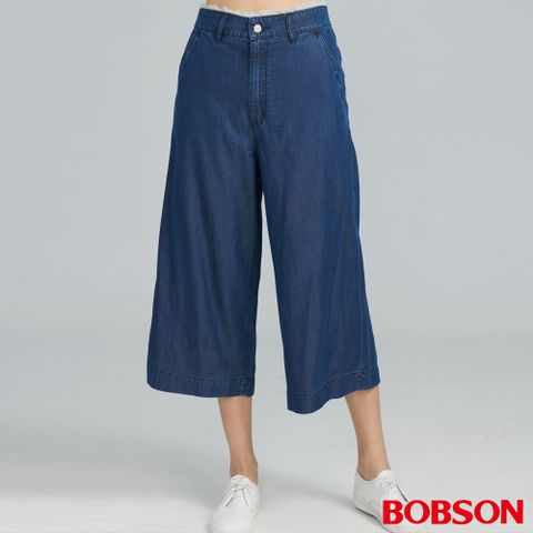 BOBSON 女款高腰毛鬚腰頭寬管中長褲 (247-53)