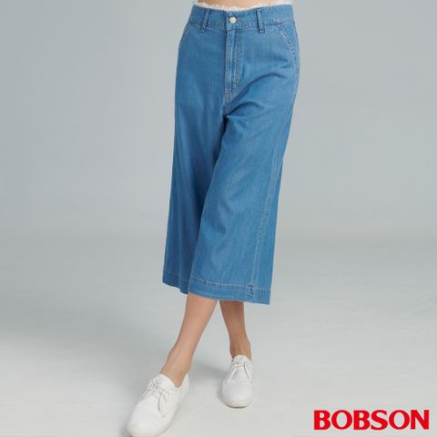 BOBSON 女款高腰毛鬚腰頭寬管中長褲 (247-58)