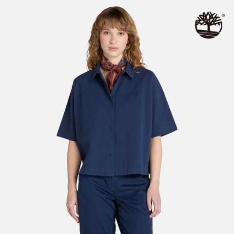 Timberland 女款深藍色短版襯衫｜A67Q3451
