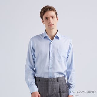 【ROBERTA諾貝達】商務襯衫 職場型男 素暗條紋長袖襯衫 淺藍