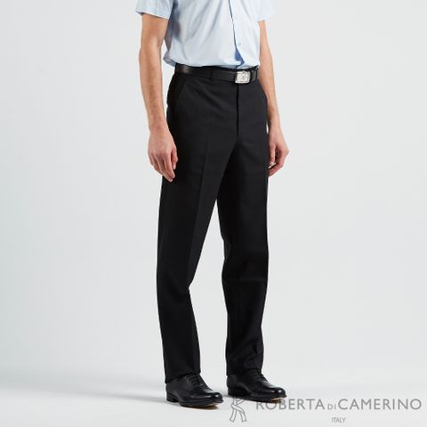 【ROBERTA諾貝達】 台灣製男裝 藍色細條紋 羊毛平口西裝褲 HTC74A-38黑