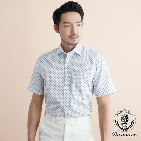 【BARONECE】歐式風尚純棉短袖襯衫_藍(519425-01)