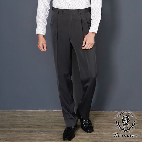 【BARONECE】簡約日式質感打摺西褲_黑灰(521111-04)