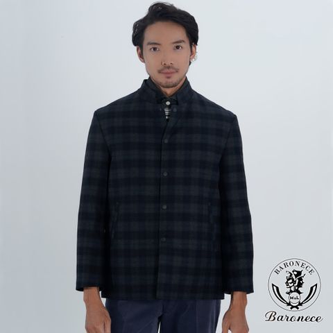 【BARONECE】日系嚴選立領鋪棉夾克_藍灰格(622205-04)